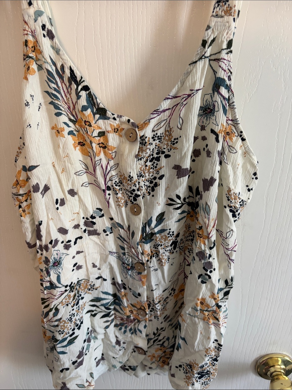 Maurices Cream Floral Button-Front Tank Top